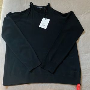 Theory Toleema Crepe Knit Cold Shoulder Sweater Black size Medium